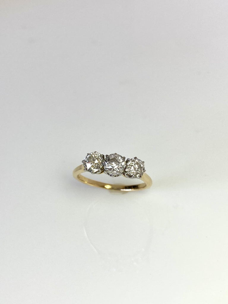 18CT OLD EUROPEAN CUT 1.00CT DIAMOND TRILOGY RING