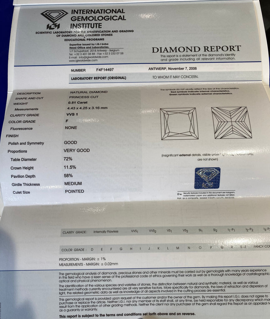 PLATINUM 51PTS PRINCESS CUT SOLITAIRE DIAMOND RING