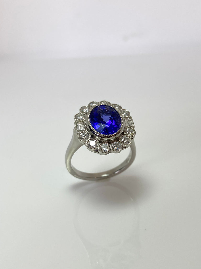 PLATINUM 2.82CT TANZANITE CLUSTER RING