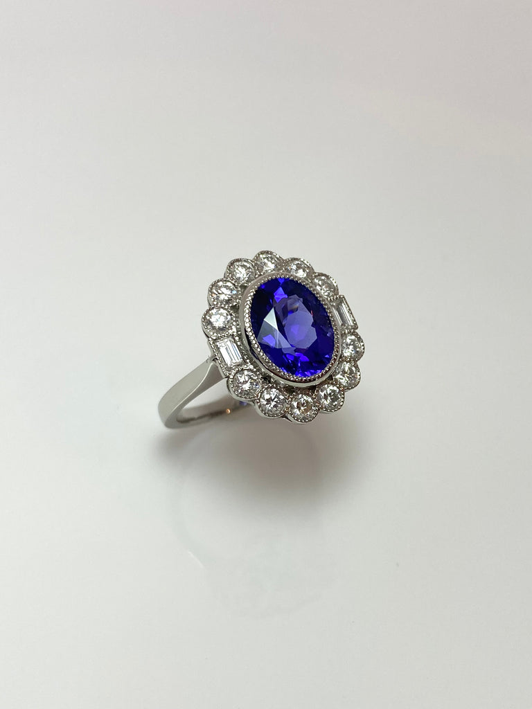 PLATINUM 2.82CT TANZANITE CLUSTER RING