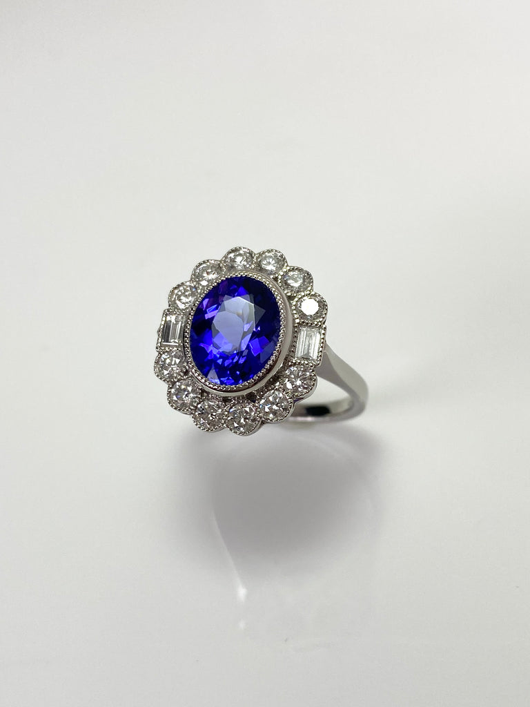 PLATINUM 2.82CT TANZANITE CLUSTER RING