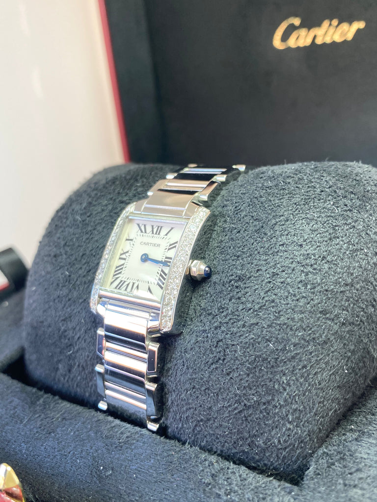 LADIES SMALL CARTIER TANK FRANCAISE WITH DIAMOND BEZEL