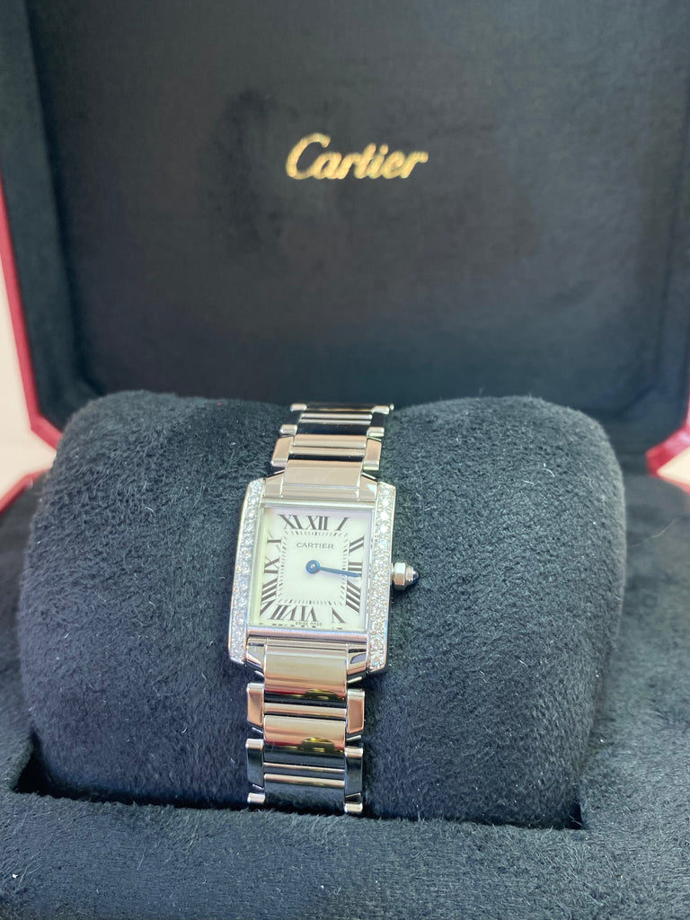 LADIES SMALL CARTIER TANK FRANCAISE WITH DIAMOND BEZEL