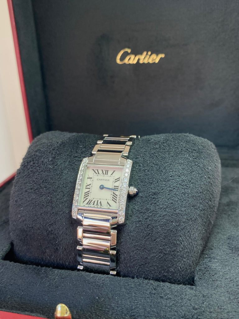 LADIES SMALL CARTIER TANK FRANCAISE WITH DIAMOND BEZEL