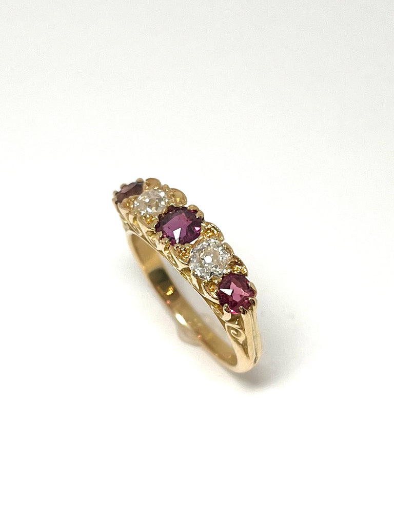 18CT VICTORIAN DIAMOND AND RUBY RING