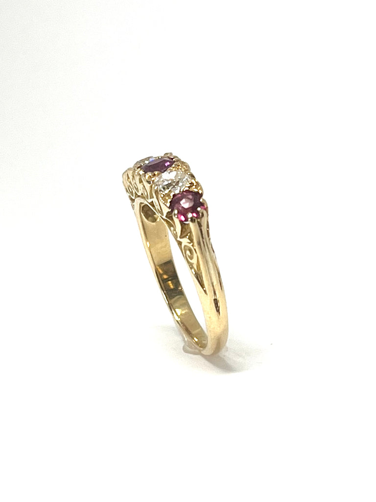 18CT VICTORIAN DIAMOND AND RUBY RING