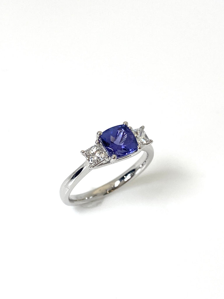 PLATINUM 1.00CT TANZANITE WITH 42PT DIAMOND RING
