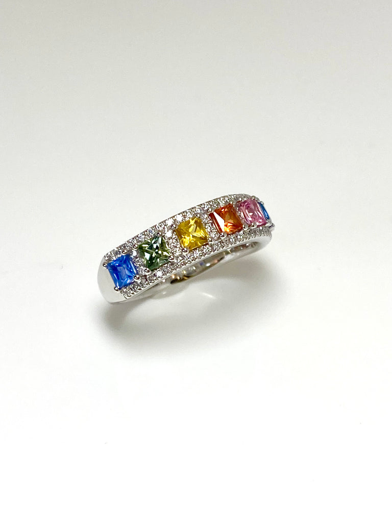 PLATINUM MULTI SAPPHIRE 1.35CT AND DIAMOND 68PT RING