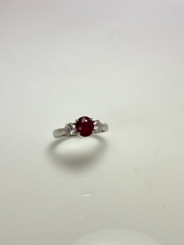 PLATINUM DEEP RED 1.20CT RUBY TRILOGY RING WITH 47PT DIAMONDS