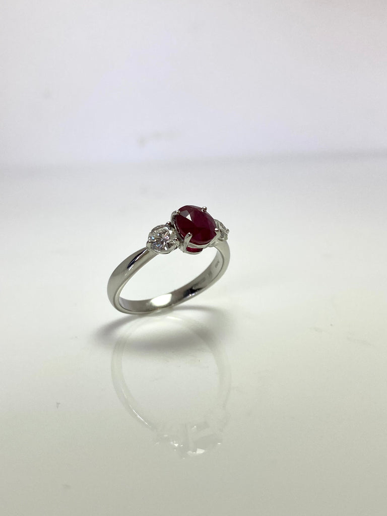 PLATINUM DEEP RED 1.20CT RUBY TRILOGY RING WITH 47PT DIAMONDS