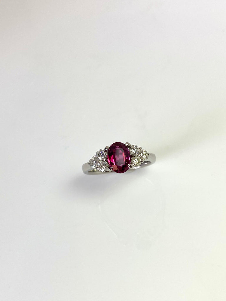 PLATINUM 1.26CT NATURAL RUBY RING WITH TREFOIL SHOULDERS