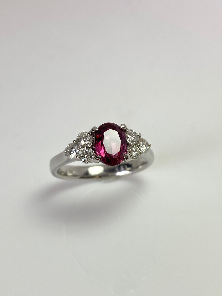 PLATINUM 1.26CT NATURAL RUBY RING WITH TREFOIL SHOULDERS