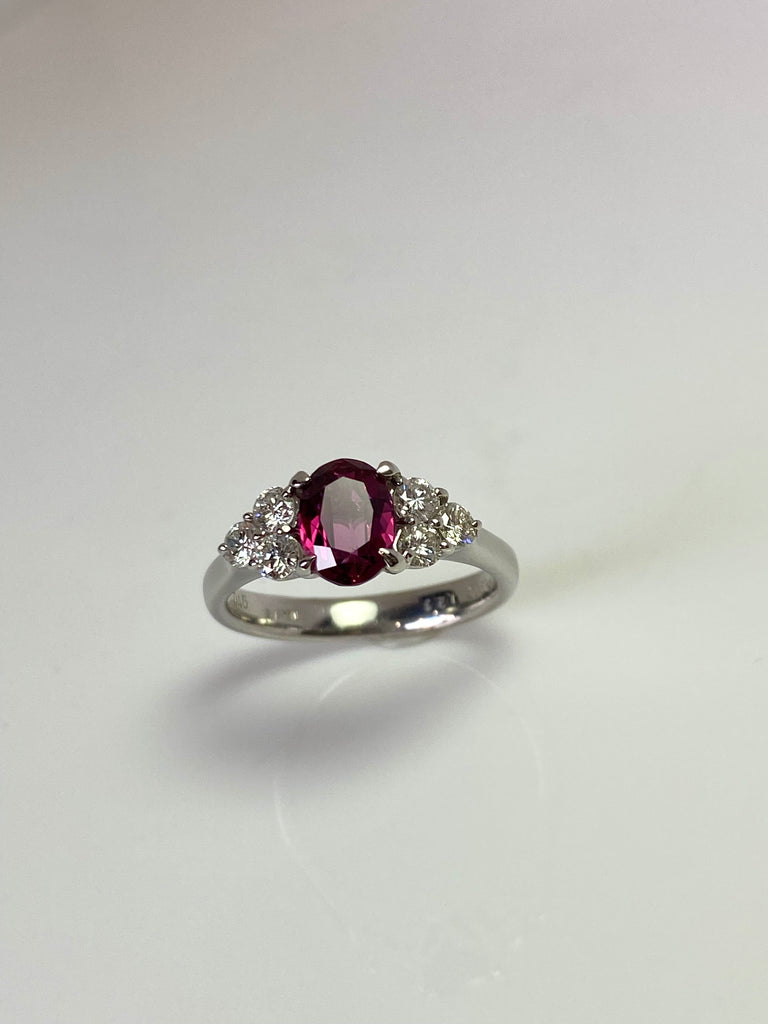 PLATINUM 1.26CT NATURAL RUBY RING WITH TREFOIL SHOULDERS