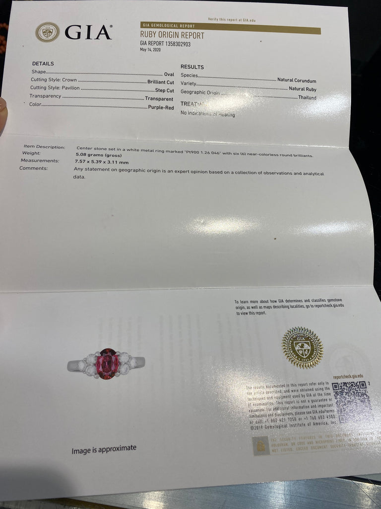 PLATINUM 1.26CT NATURAL RUBY RING WITH TREFOIL SHOULDERS