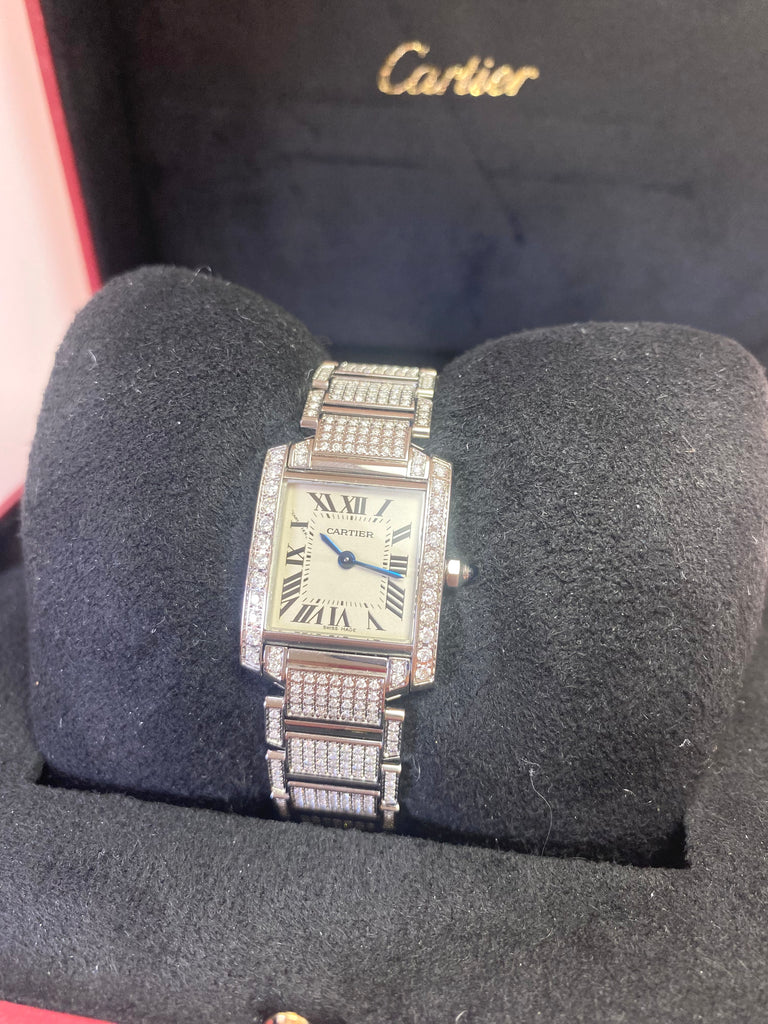 LADIES CARTIER TANK FRANCAISE WITH A DIAMOND ENCRUSTED BRACELET