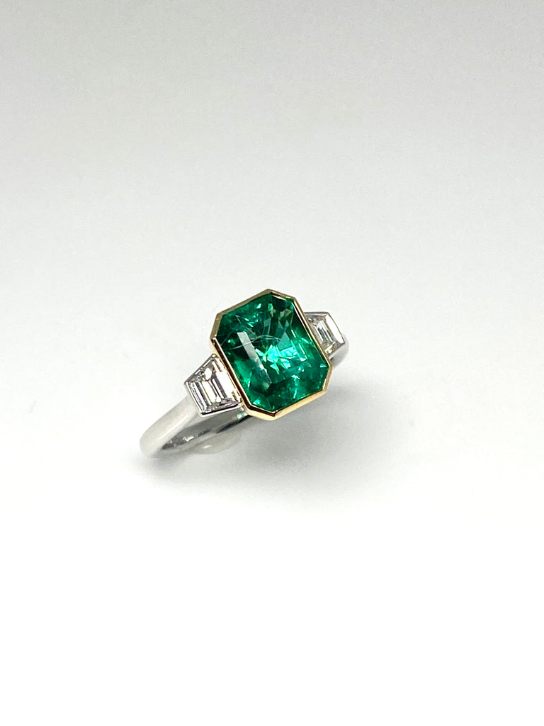 PLATINUM 2.44CT ZAMBIAN EMERALD AND 43PT DIAMOND RING