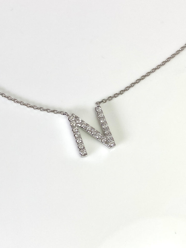 18CT WHITE GOLD DIAMOND INITIAL NECKLACES