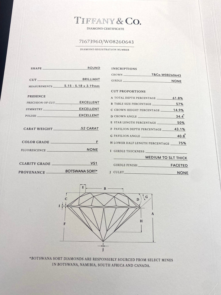 TIFFANY AND CO PLATINUM 52PT DIAMOND SOLITAIRE RING