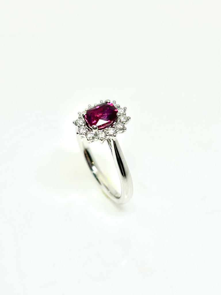 PLATINUM 1.01CT FINE RED RUBY AND 30PT DIAMOND RING