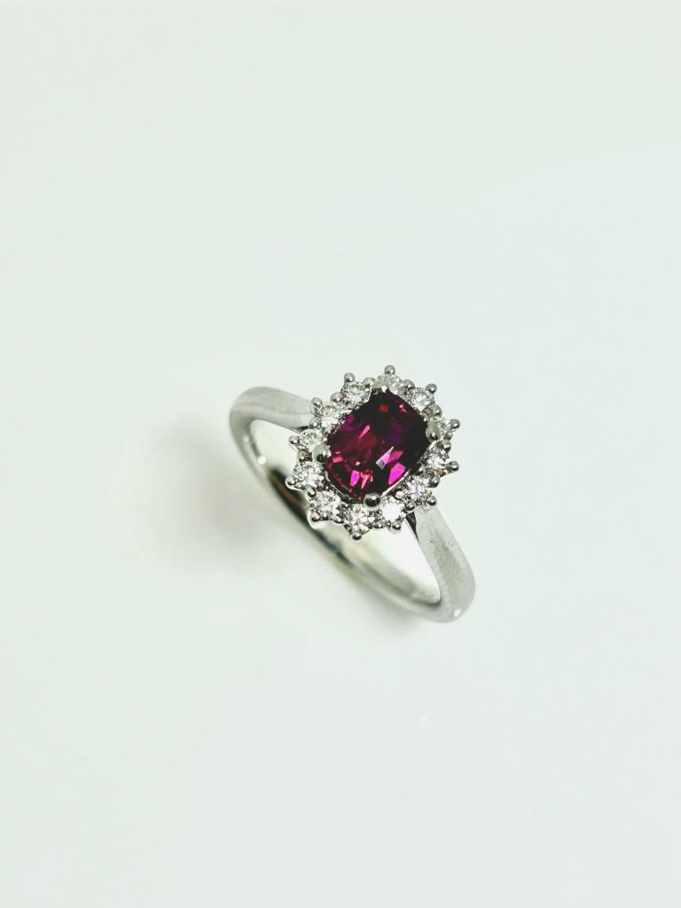 PLATINUM 1.01CT FINE RED RUBY AND 30PT DIAMOND RING