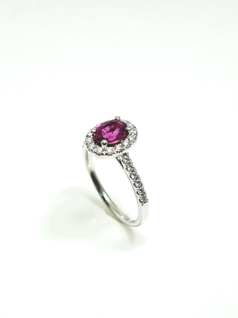 1.02CT PINK SAPPHIRE PLATINUM 0.33CT DIAMOND HALO RING