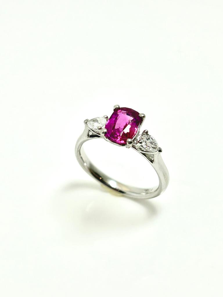 NATURAL 1.53CT HOT PINK SAPPHIRE AND 32PTS DIAMOND RING