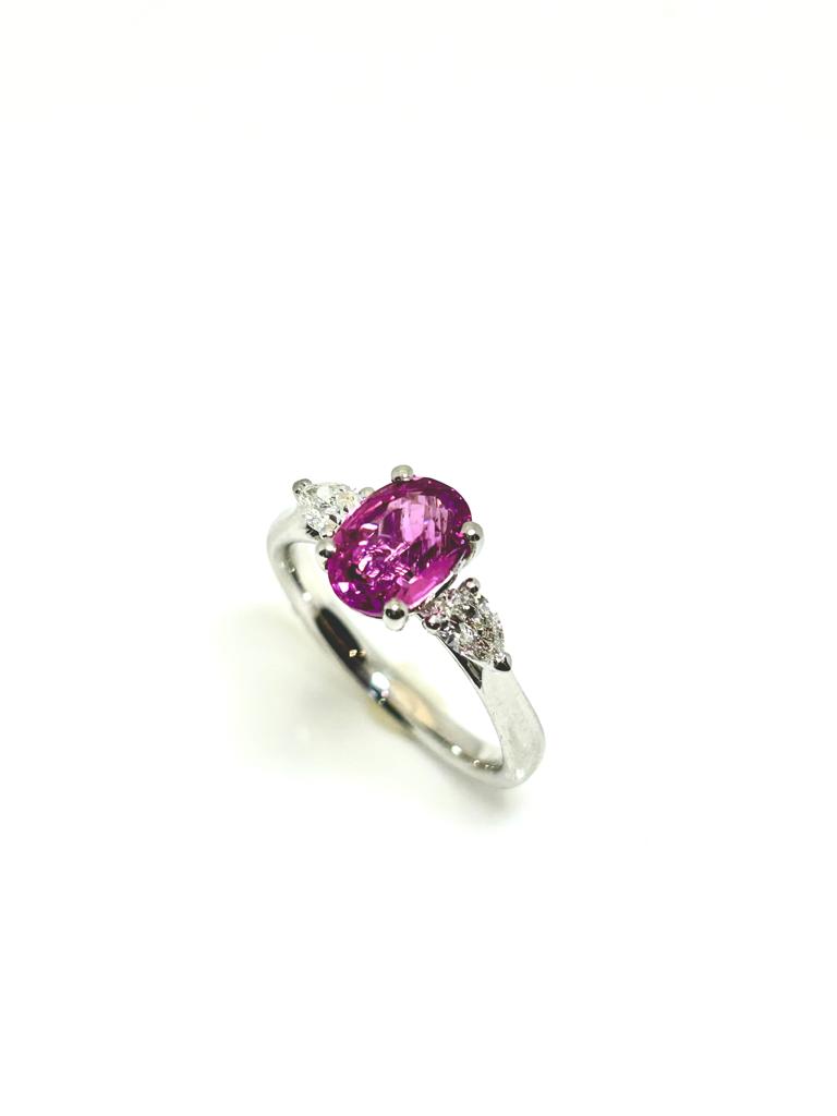 2.03CT PINK SAPPHIRE AND 36PT DIAMOND PLATINUM RING