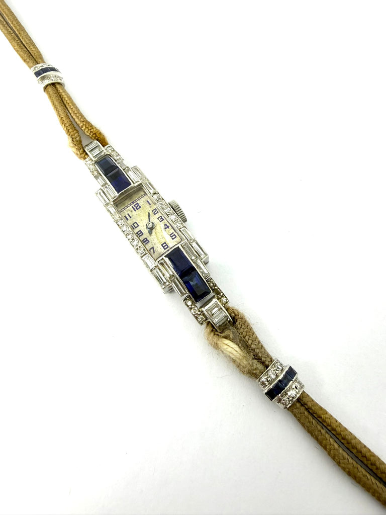 PLATINUM ART DECO COCKTAIL WATCH WITH DIAMOND AND SAPPHIRE