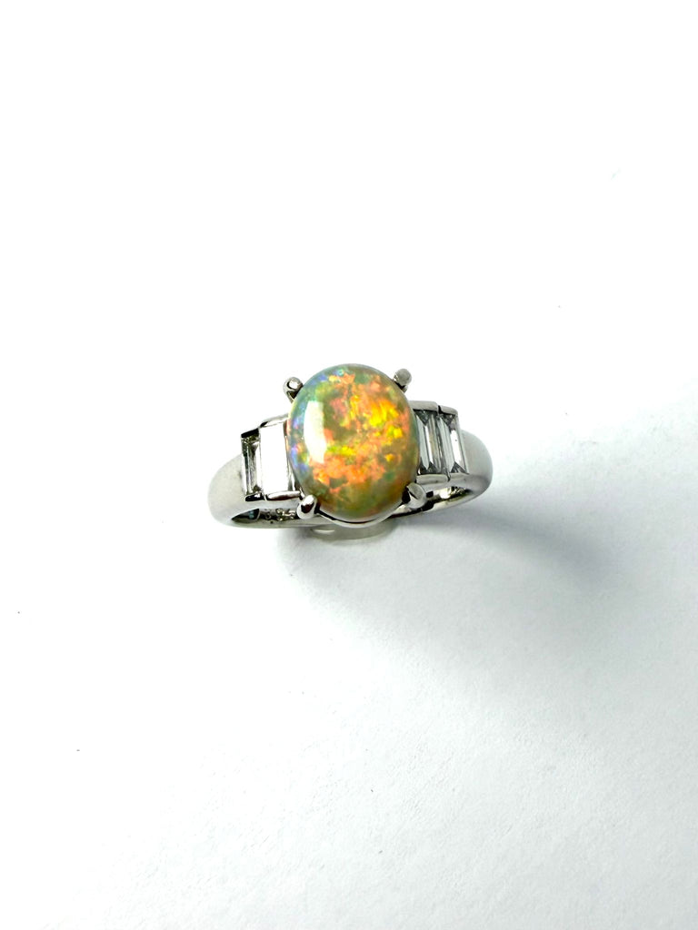 PLATINUM CRYSTAL OPAL AND DIAMOND RING