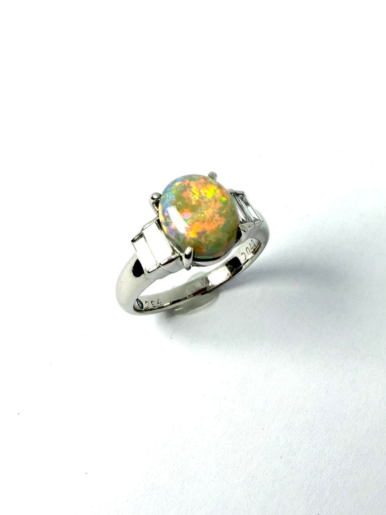 PLATINUM CRYSTAL OPAL AND DIAMOND RING