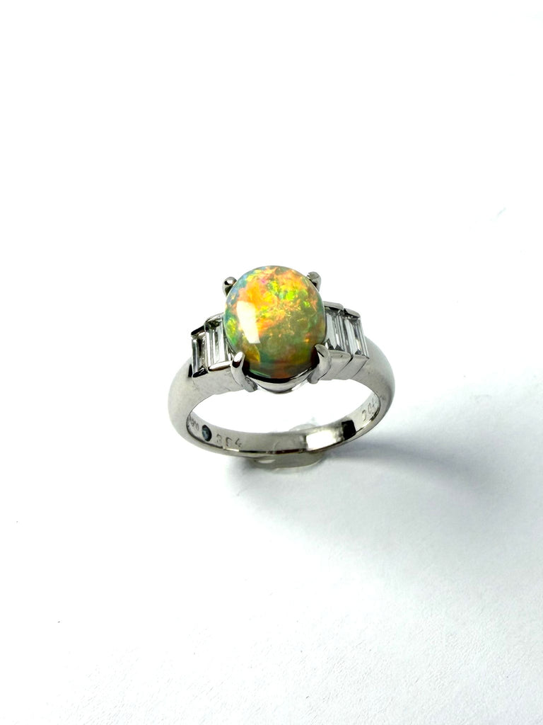 PLATINUM CRYSTAL OPAL AND DIAMOND RING