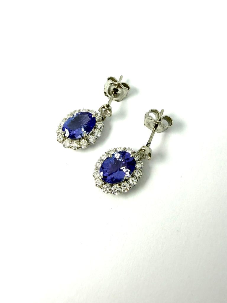 PLATINUM 1.37CT TANZANITE AND DIAMOND CLUSTER DROP EARRINGS