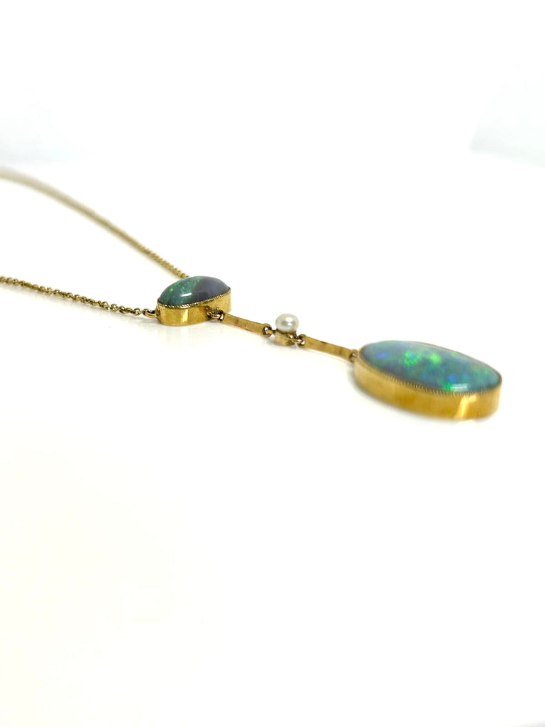 VINTAGE 18CT BLACK OPAL AND PEARL PENDANT