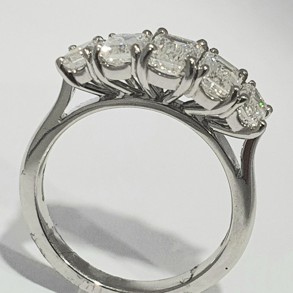 PLATINUM 5 STONE EMERALD CUT DIAMOND 2.30CT RING