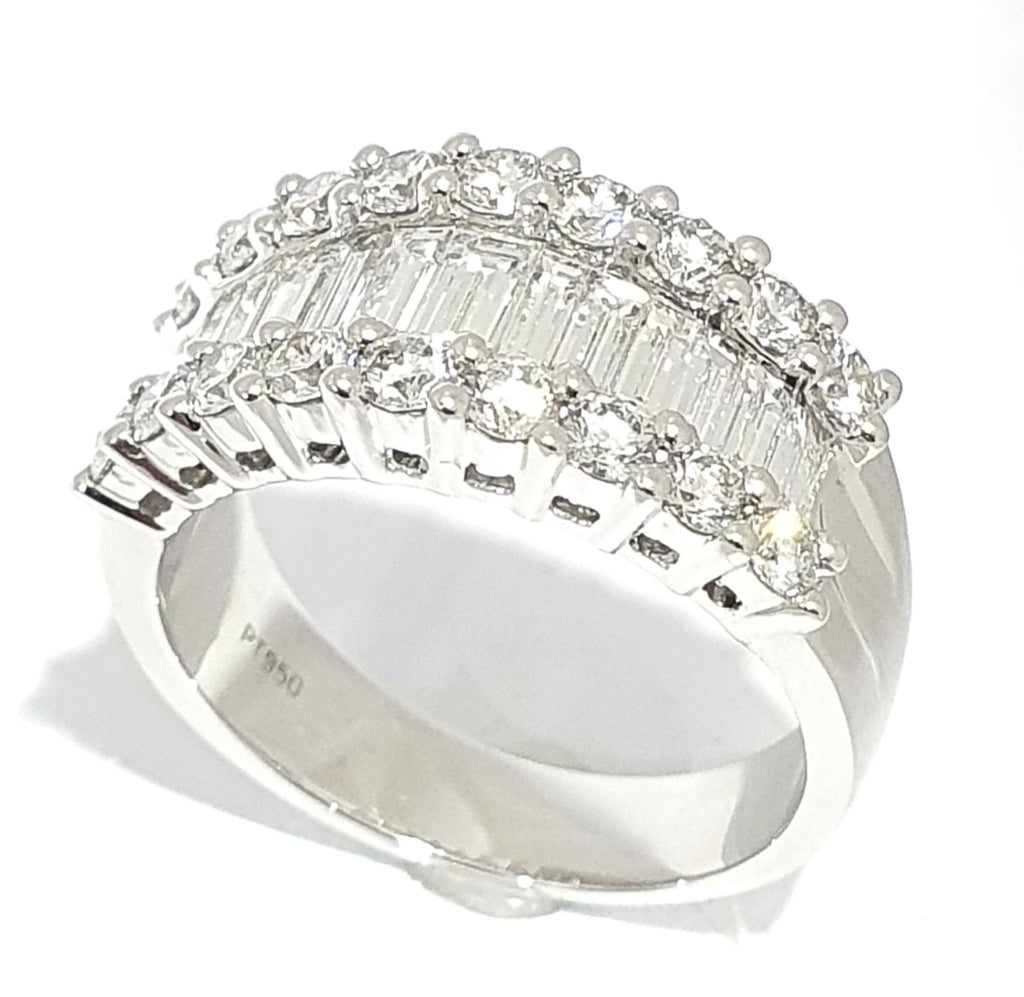 PLATINUM THREE ROW 2.30CT BAGUETTE AND BRILLIANT CUT DIAMOND RING