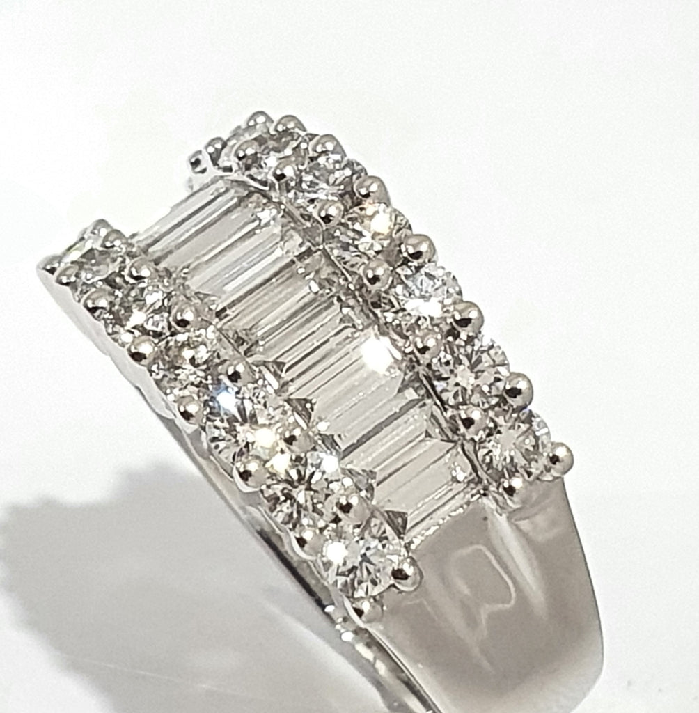 PLATINUM THREE ROW 2.30CT BAGUETTE AND BRILLIANT CUT DIAMOND RING