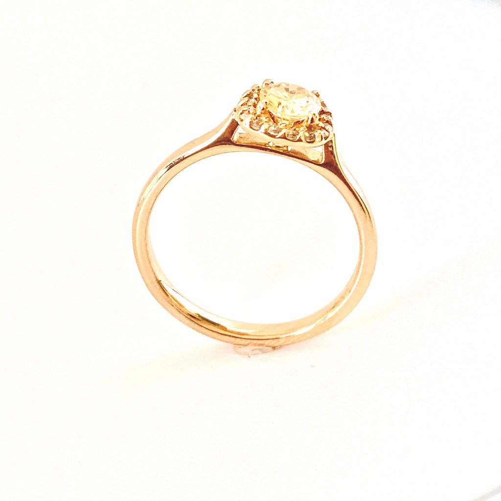 18CT ROSE GOLD NATURAL FANCY YELLOW-ORANGE DIAMOND HALO RING