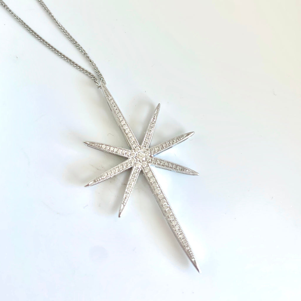 18CT WHITE GOLD NORTH STAR DIAMOND PENDANT