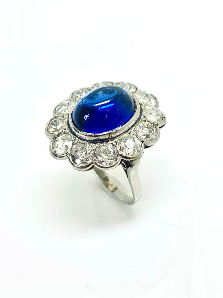 VICTORIAN CABOCHON SAPPHIRE AND DIAMOND RING