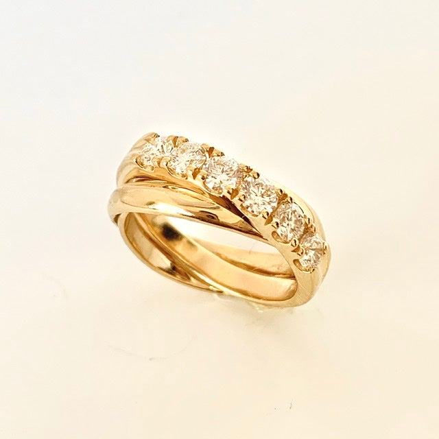 18CT YELLOW GOLD 1.00CT X OVER DIAMOND RING