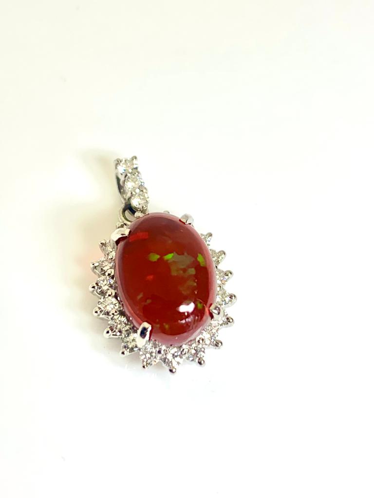 4.19CT MEXICAN FIRE OPAL AND DIAMOND PENDANT