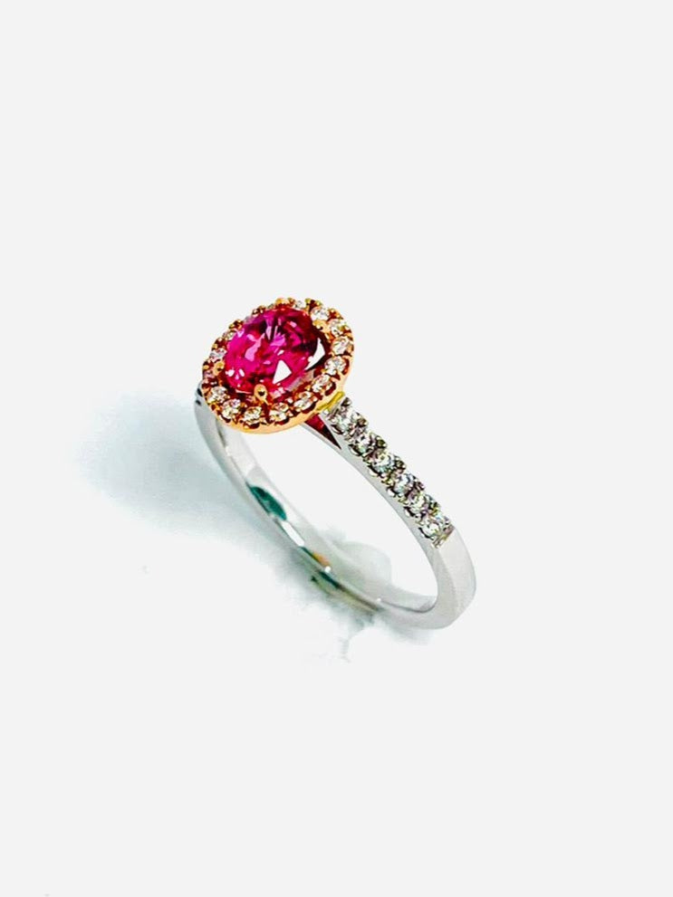 PADPARADSCHA SAPPHIRE 75PTS AND DIAMOND 32PTS HALO RING