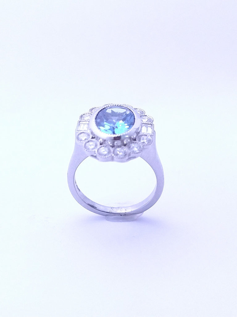 SANTA MARIA AQUAMARINE 2.33CT WITH DIAMOND HALO PLATINUM RING