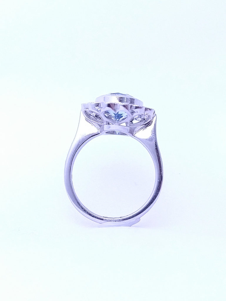 SANTA MARIA AQUAMARINE 2.33CT WITH DIAMOND HALO PLATINUM RING