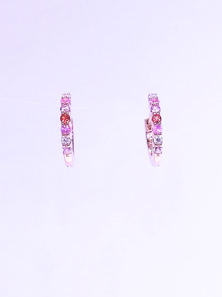 PINK AND ORANGE SAPPHIRE AND DIAMOND HOOPS IN 18K ROSE GOLD