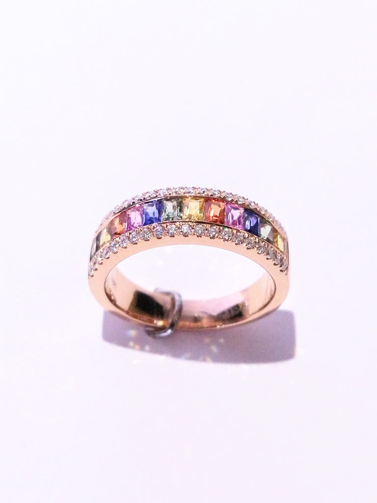 MULTICOLOUR SAPPHIRE 1.29CTS AND DIAMOND IN 18K ROSE GOLD RING