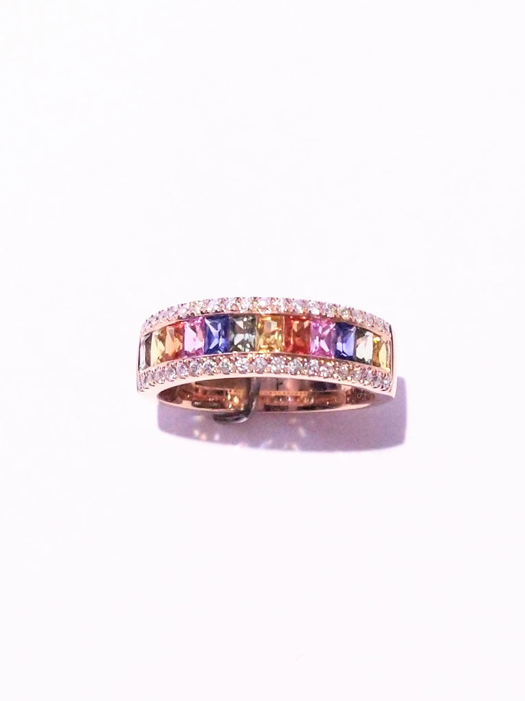 MULTICOLOUR SAPPHIRE 1.29CTS AND DIAMOND IN 18K ROSE GOLD RING