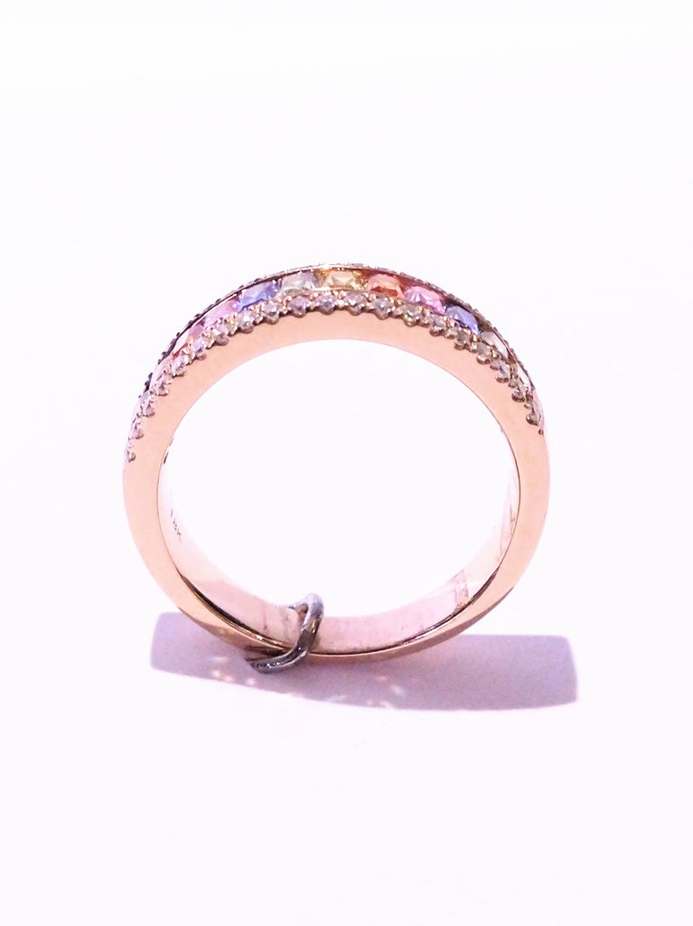 MULTICOLOUR SAPPHIRE 1.29CTS AND DIAMOND IN 18K ROSE GOLD RING