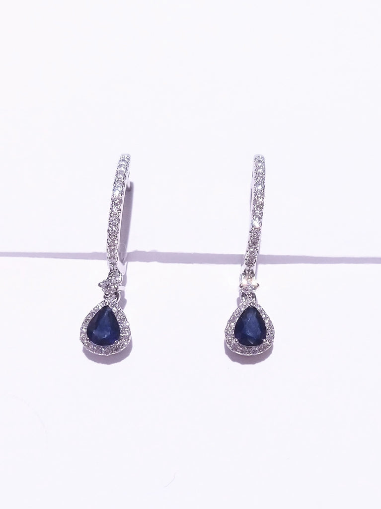 SAPPHIRE AND DIAMOND IN 18K WHITE GOLD DROP EARRINGS