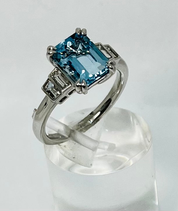 PLATINUM 2.13CT AQUAMARINE & 0.45CT DIAMOND RING